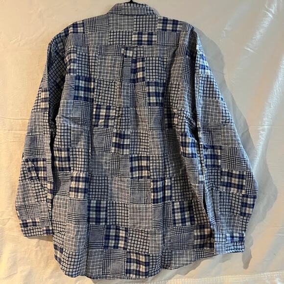 NWT VTG Y2K Nautica Shirt Mens Blue White Madras Button Down Full Fit Size L - Picture 2 of 3